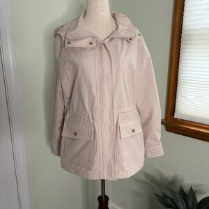 LANDS END Hooded Utility Rain Jacket - Cream, Size xs
